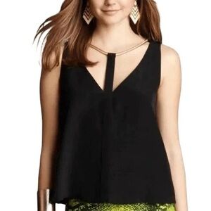 BCBGMAXAZRIA 100% Silk Black Tank Top – Gold Mesh Neck Detail – Size M 🖤✨